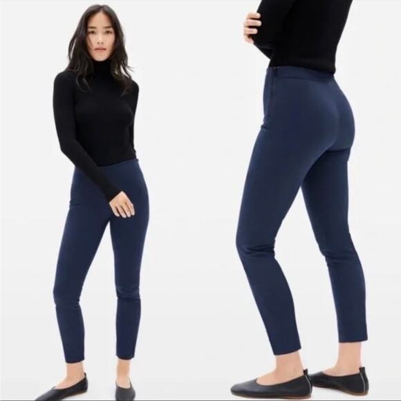 NWOT Everlane Navy Blue Side Zip Skinny Cotton Pant Curvy fit short Size 14 - Picture 1 of 6